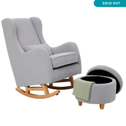 Olivia Rocking Chair with Ottoman in Shadow Bouclé