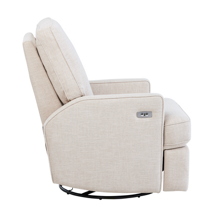 Quinn Electric Recliner Glider Chair with USB in Egg Shell