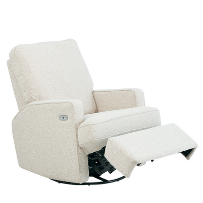 Quinn Electric Recliner Glider Chair with USB in Vanilla Bouclé
