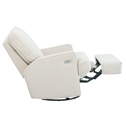 Quinn Electric Recliner Glider Chair with USB in Vanilla Bouclé