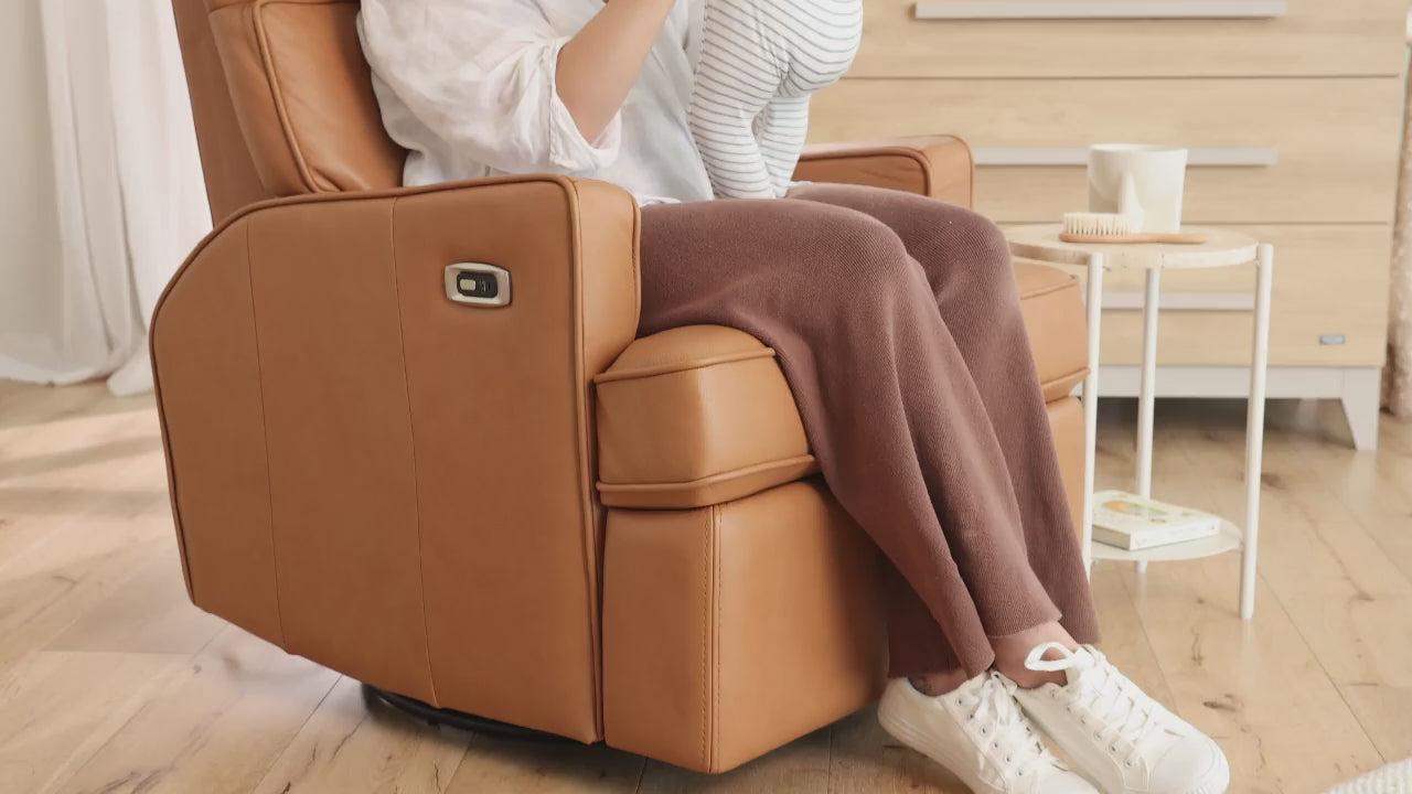 Leo Electric Recliner Glider Chair with USB in Tan Leather