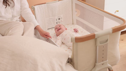 CoZee Breeze Plus Co-Sleeping Bassinet with Rocking Legs in Scandi Walnut and Ecru