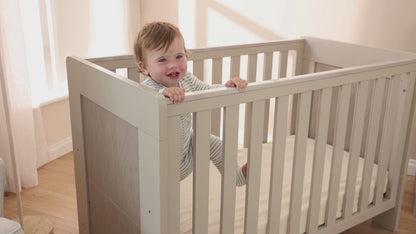 Alba Mini Cot in Mushroom & Herringbone