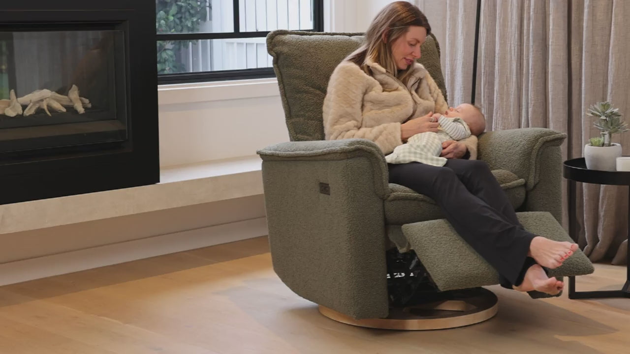 Louie Electric Recliner Glider Nursery Chair in Olive Teddy