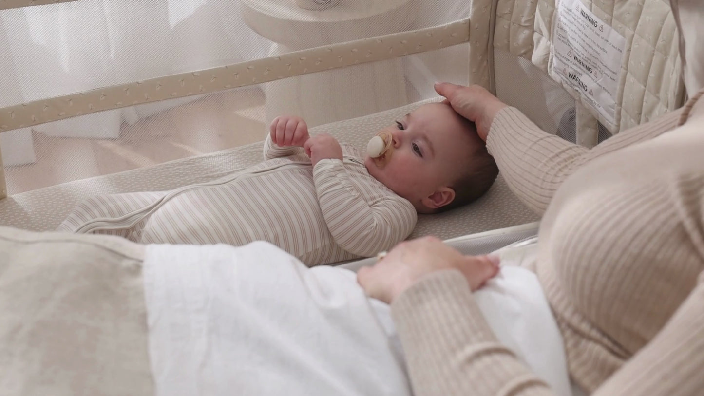 CoZee Breeze Sense Co-Sleeping Bassinet with Rocking Legs in Toasted Oak & Sand