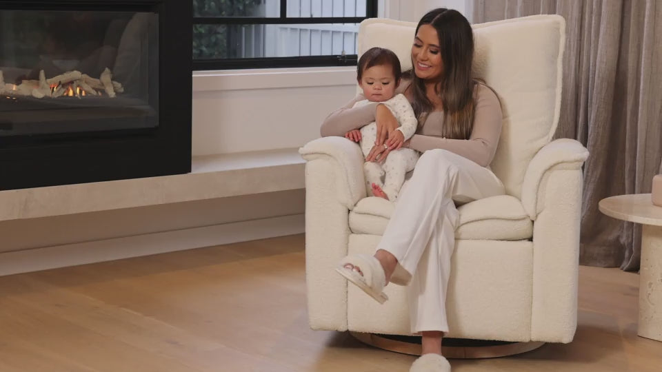 Louie Electric Recliner Glider Nursery Chair in Coconut Teddy