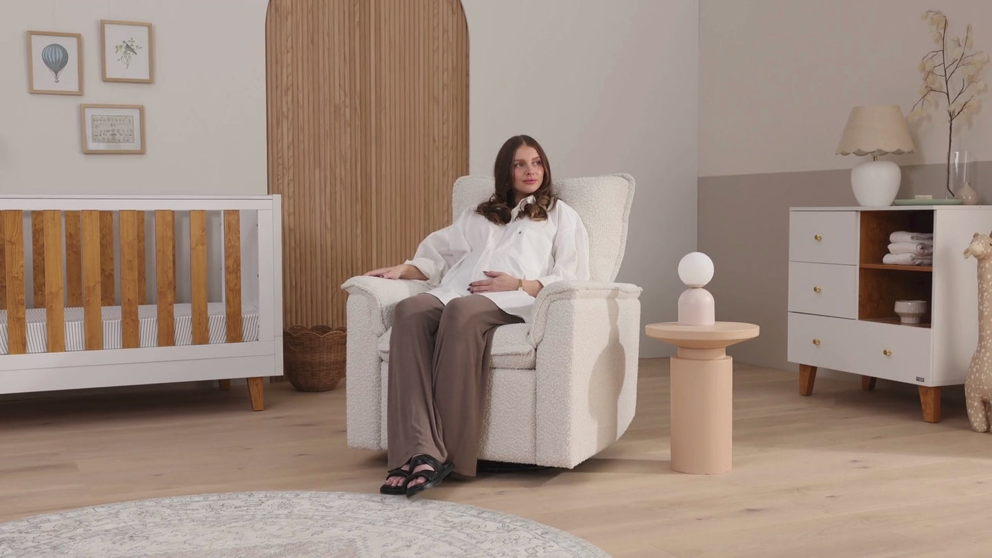 Louie Recliner Glider Nursery Chair in Vanilla Bouclé