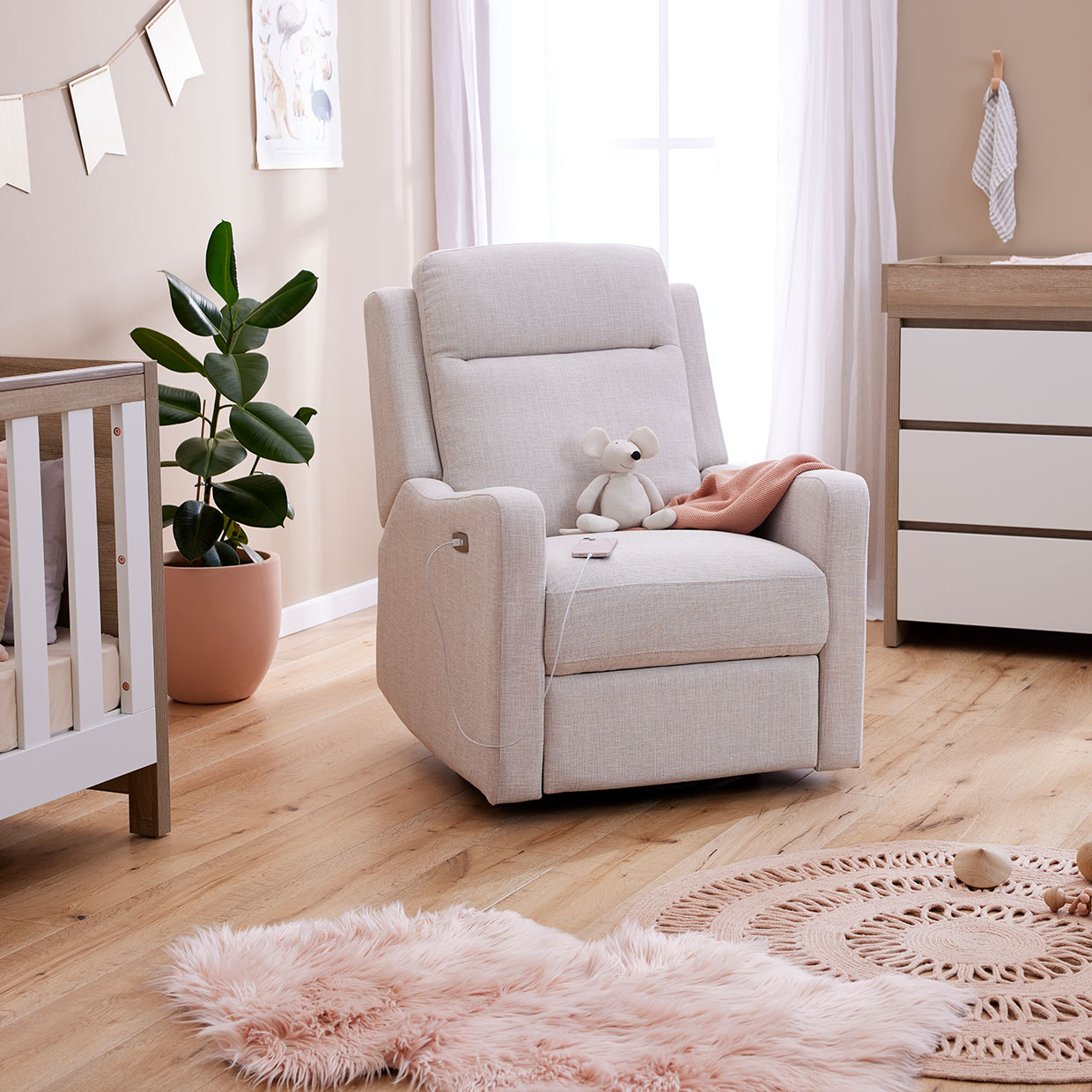 Henry Electric Recliner Glider Chair with USB in Egg Shell iL Tutto