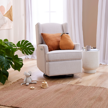 Chelsea Electric Recliner Glider Chair with USB in Egg Shell