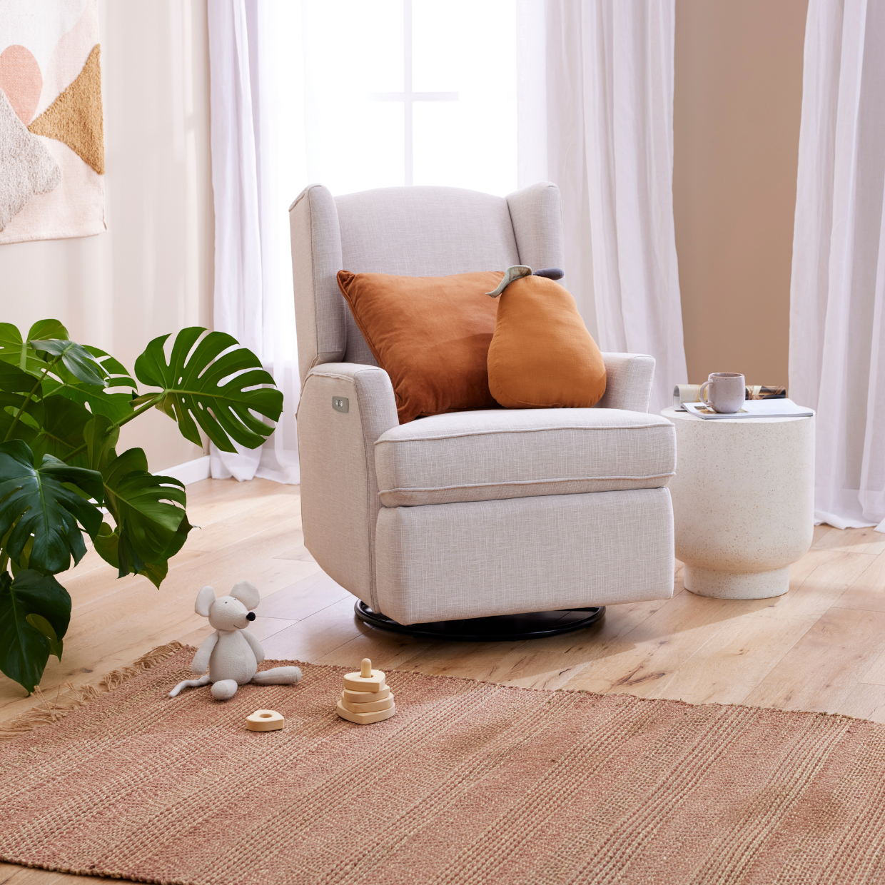 Chelsea Electric Recliner Glider Chair with USB in Egg Shell
