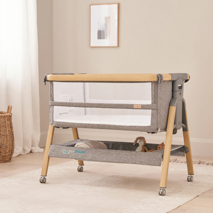 CoZee Breeze Plus Co-sleeping Bassinet with Rocking Legs in Oak Charcoal
