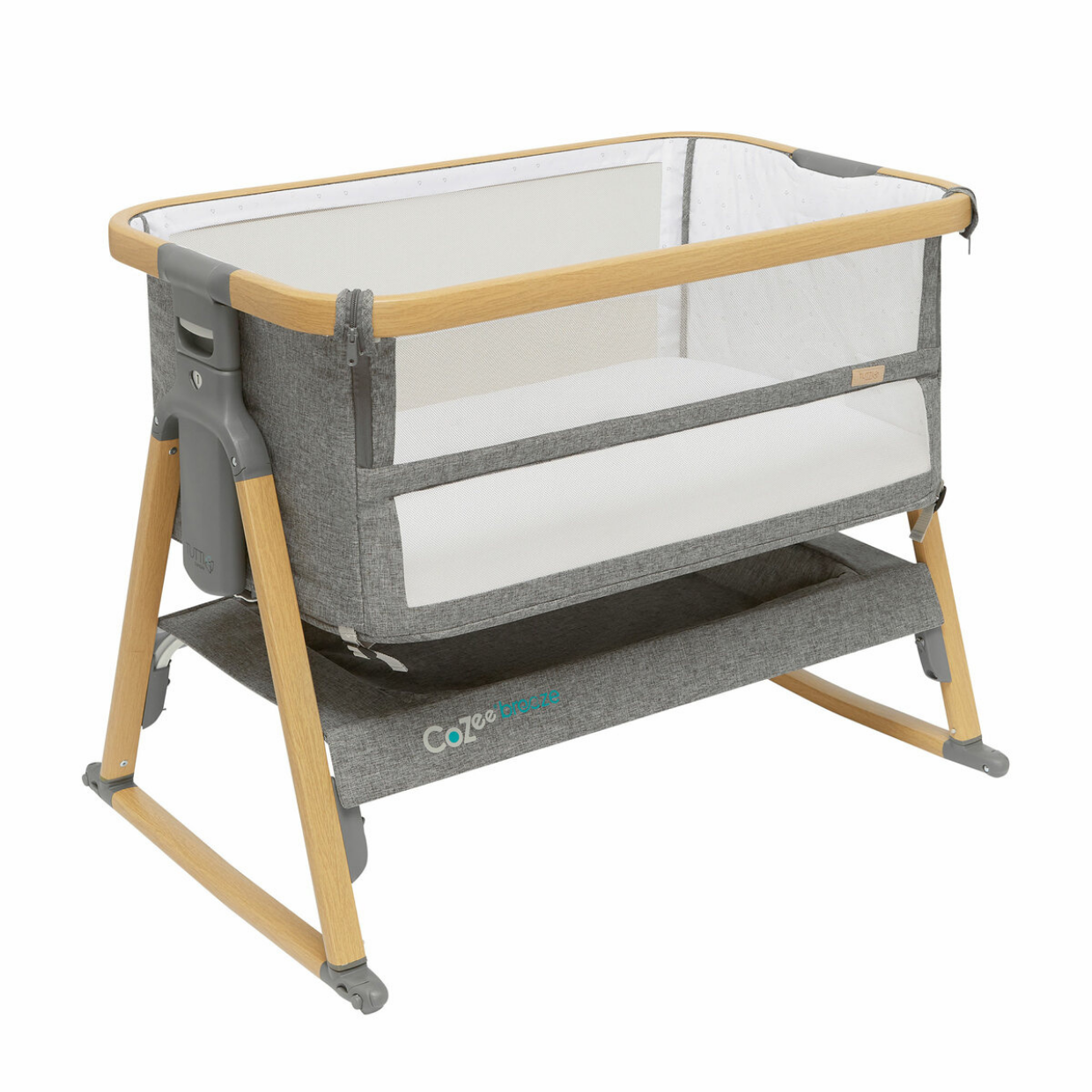 CoZee Breeze Plus Co-sleeping Bassinet with Rocking Legs in Oak Charcoal