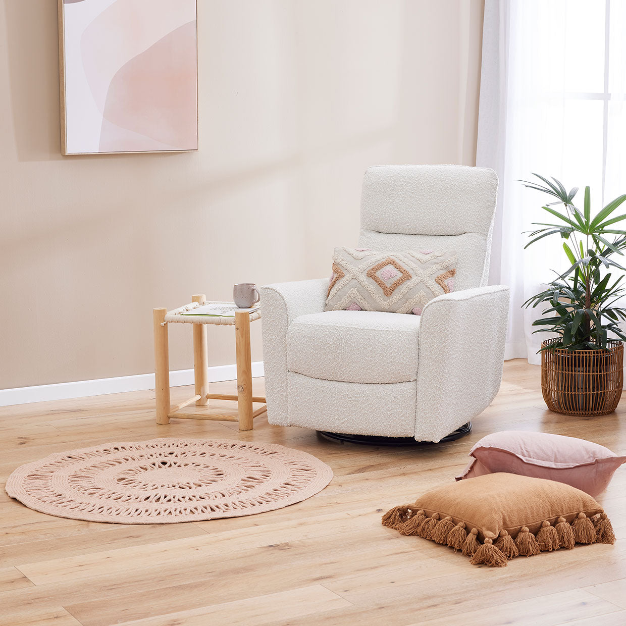 Felix Recliner Glider Nursery Chair in Vanilla Bouclé