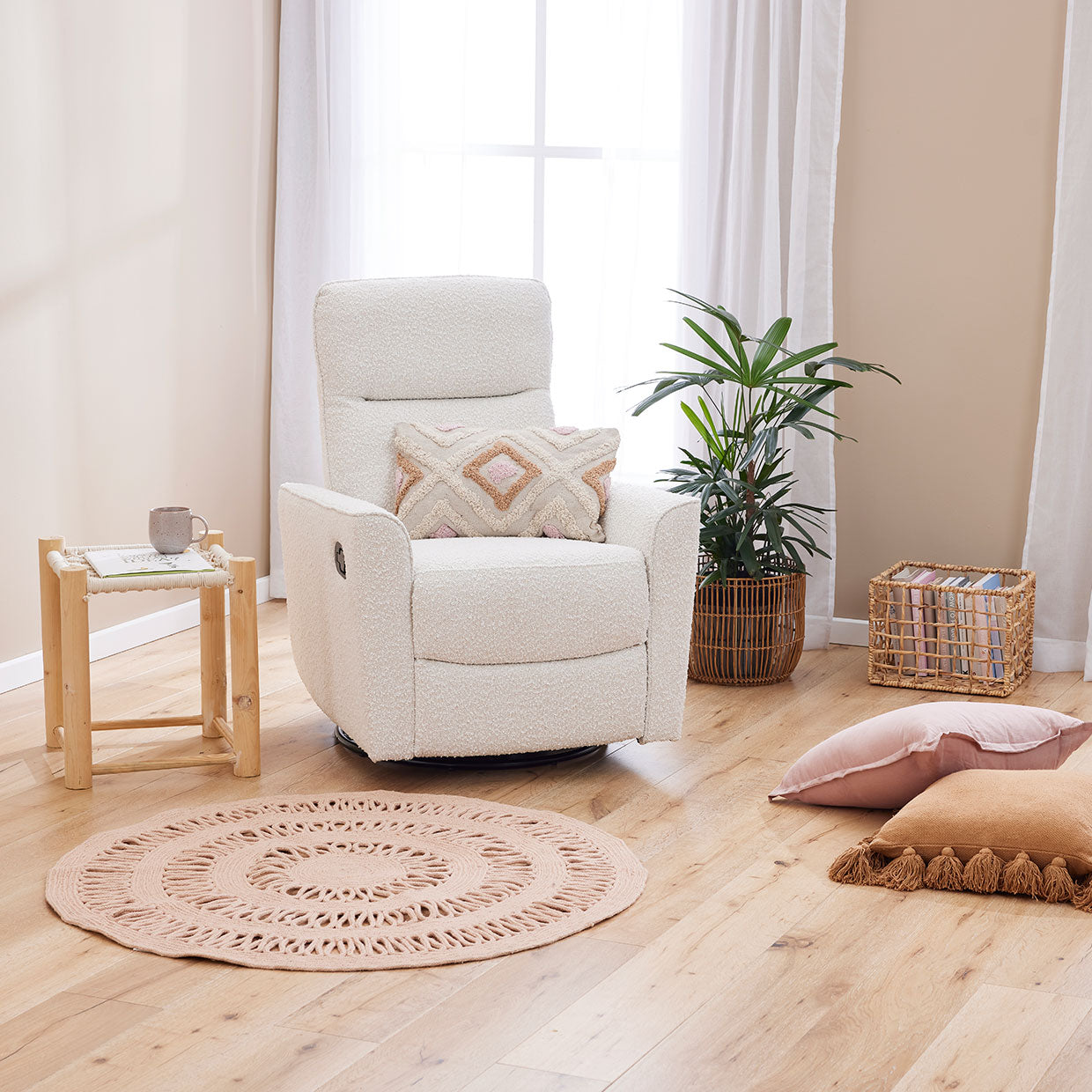 Felix Recliner Glider Nursery Chair in Vanilla Bouclé